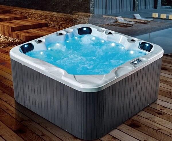 Outdoor jacuzzi with illuminated water